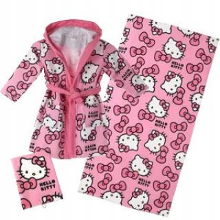 Set Halat baie cu gluga, manusa si prosop Hello Kitty