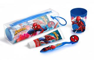 Set ingrijire dentala pentru baieti, pahar, pasta de dinti, periuta si etui, Spiderman