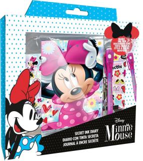 Set Jurnal secret Minnie Mouse si pix UV cu cerneala invizibila si stickere