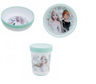 Set mic dejun plastic 3 piese antiderapant, Frozen Snowy Tale