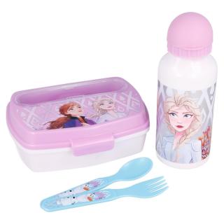 Set pranz 4 piese Frozen II cutie sandwich,sticla aluminiu si tacamuri