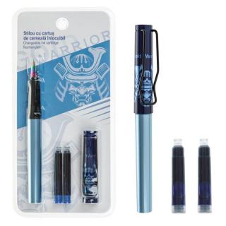 Set Stilou Bleu Luptator cu 2 Rezerve de Cerneala