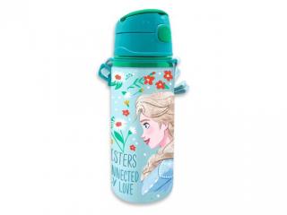 Sticla apa aluminiu cu pai si maner, Frozen Sisters 600 ml