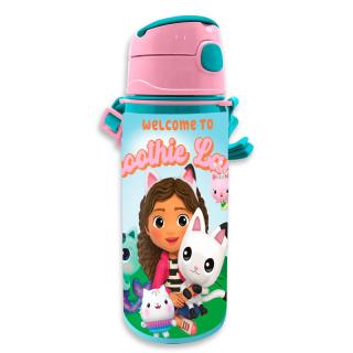 Sticla apa aluminiu cu pai si maner, Gabby s Dollhouse 600 ml