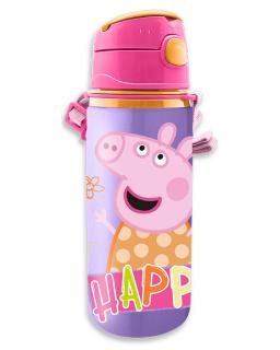 Sticla apa aluminiu cu pai si maner, Peppa Pig 600 ml