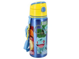 Sticla apa aluminiu cu pai si maner, Pokemon 600 ml
