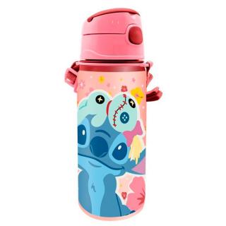 Sticla apa aluminiu cu pai si maner, Stitch 600 ml