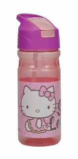 Sticla plastic reutilizabila  cu pai, Hello Kitty 500 ml