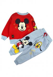Trening baieti, poliester, Mickey si Pluto, rosu cu gri