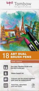 ABT Dual Brush Pen Set 18 Colours Earth Colours Tombow