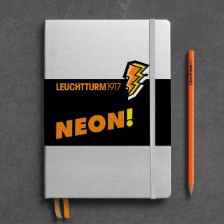 CAIET A5 PUNCTAT COP. RIGIDA ARGINTIU  ORANGE NEON LEUCHTTURM1917