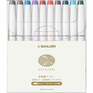 Set 20 culori Marker Shikiori Calligraphy Brushpen Twin, Sailor