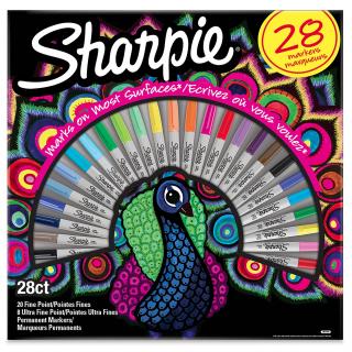 Set 28 Markere Permanente Fine Point Bullet Peacock Sharpie - Editie Limitata