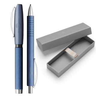 Set Cadou Stilou + Pix Essentio Aluminium Blue Faber-Castell