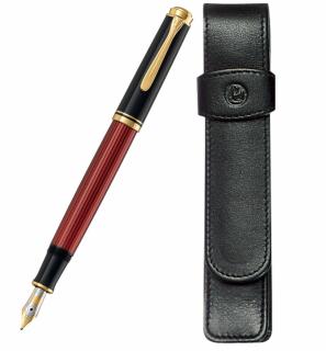 Set Pelikan Stilou Souveran M600 Black Red+Etui Piele TG11