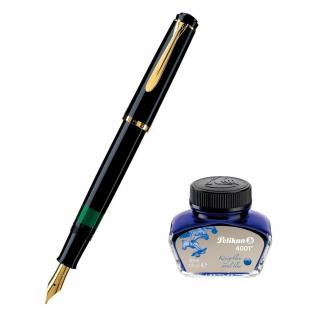 Set Stilou Classic M200 Black+ Calimara 4001 Royal Blue 30 ml, Pelikan