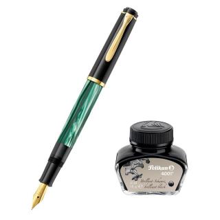 Set Stilou Classic M200 Verde Marmorat + Calimara 4001 Royal Blue 30 ml Pelikan