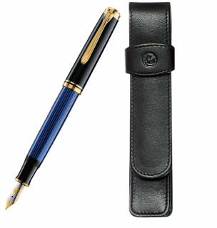 Set Stilou Souveran M600 Black Blue+Etui Piele TG11, Pelikan