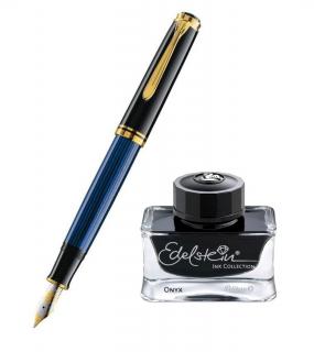 Set Stilou Souveran M800 Black-Blue + Calimara Edelstein Sapphire 50 ml Pelikan