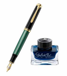 Set Stilou Souveran M800 Black-Green + Calimara Edelstein Topaz 50 ml, Pelikan