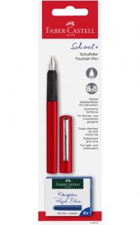 Stilou Scolar Rosu si 6 Cartuse in Blister, Faber-Castell