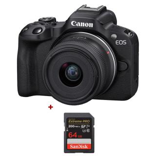 Canon EOS R50 , Aparat Foto Mirrorless APS-C , 4K -Kit cu RF-S 18-45mm f 4.5-6.3 IS STM -negru