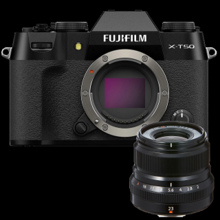 Fujifilm X-T50 Black Body Kit cu FUJINON  XF23mmF2 R WR - Aparat foto mirrorless Montura Fuji XF - Black