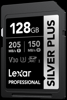 Lexar 128GB SDXC Professional SILVER Plus UHS-I U3 A2 4K R205 W150 (V30)