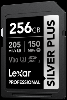 Lexar 256GB SDXC Professional SILVER Plus UHS-I U3 A2 4K R205 W150 (V30)