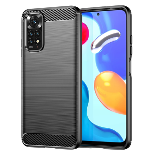 Husa Carbon Silicone pentru Xiaomi Redmi Note 11   11S, Negru