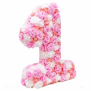 Cifre Volumetrice din Trandafiri, Roz si Alb, 53cm