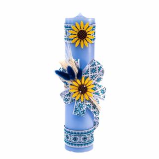 Lumanare Botez Albastra cu Motive Traditionale, 30cm