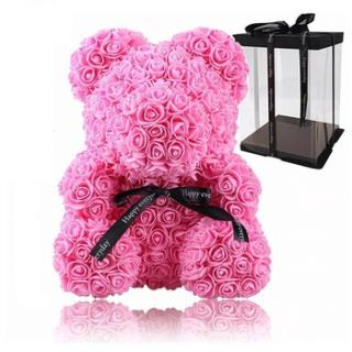 Ursulet Din Trandafiri, Roz, 40cm + Cutie Cadou
