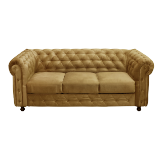 Canapea CHESTERFIELD extensibila, 3 locuri, cu arcuri, galben, 205x90x80 cm