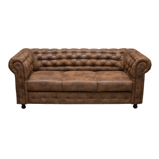 Canapea CHESTERFIELD extensibila, 3 locuri, cu arcuri, maro, 205x90x80 cm