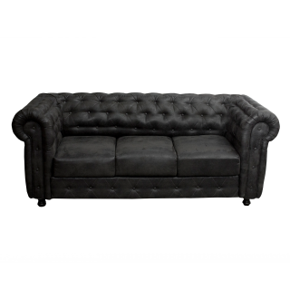 Canapea CHESTERFIELD extensibila, 3 locuri, cu arcuri, negru, 205x90x80 cm