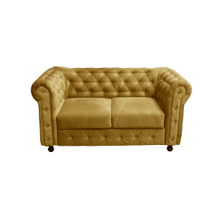 Canapea CHESTERFIELD fixa, 2 locuri, cu arcuri, galben, 168x90x80 cm