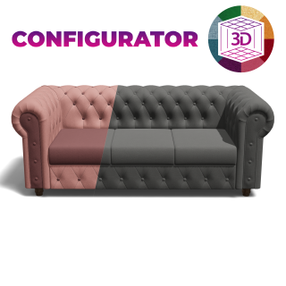 Canapea CHESTERFIELD fixa, 3 locuri, cu arcuri, 205x90x80 cm, Configurator 3D