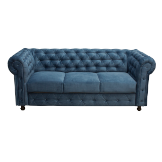 Canapea CHESTERFIELD fixa, 3 locuri, cu arcuri, albastru, 205x90x80 cm