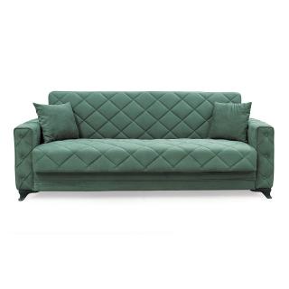 Canapea extensibila HEGEL, 3 locuri, cu arcuri si lada pentru depozitare, verde, 228x85x85 cm