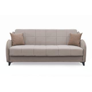 Canapea extensibila WAVE, 3 locuri, cu arcuri si lada pentru depozitare, bej + maro, 198x80x85 cm