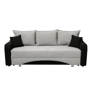 Canapea SUSIE extensibila, 3 locuri, cu arcuri si lada depozitare, negru + gri deschis, 222x105x80 cm