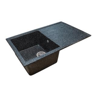 Chiuveta Elmy SN9035ST, pentru blat, granit-compozit, 1 cuva stanga, negru, 78x50 cm