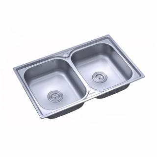 Chiuveta Freddo ERT-SN 9027, pentru blat, finisaj satinat, doua cuve, 78x43,5cm, inox