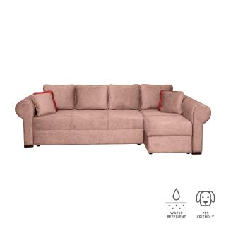 Coltar SEUL XL extensibil, cu arcuri si lada depozitare, colt dreapta, roz pal, 290x145x95 cm