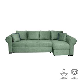 Coltar SEUL XL extensibil, cu arcuri si lada depozitare, colt dreapta, verde, 290x145x95 cm