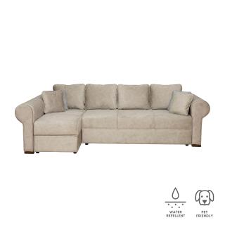 Coltar SEUL XL extensibil, cu arcuri si lada depozitare, colt stanga, bej, 290x145x95 cm