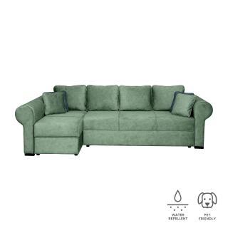 Coltar SEUL XL extensibil, cu arcuri si lada depozitare, colt stanga, verde, 290x145x95 cm