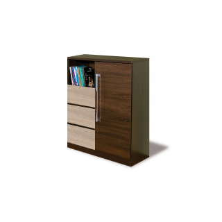 Comoda DY1, 1 usa si 3 sertare,  sonoma inchis + MDF sonoma deschis, 85x42x105 cm