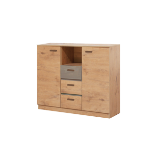 Comoda EFK 4, 2 usi, 3 sertare, artisan + gri, 130x42x105 cm